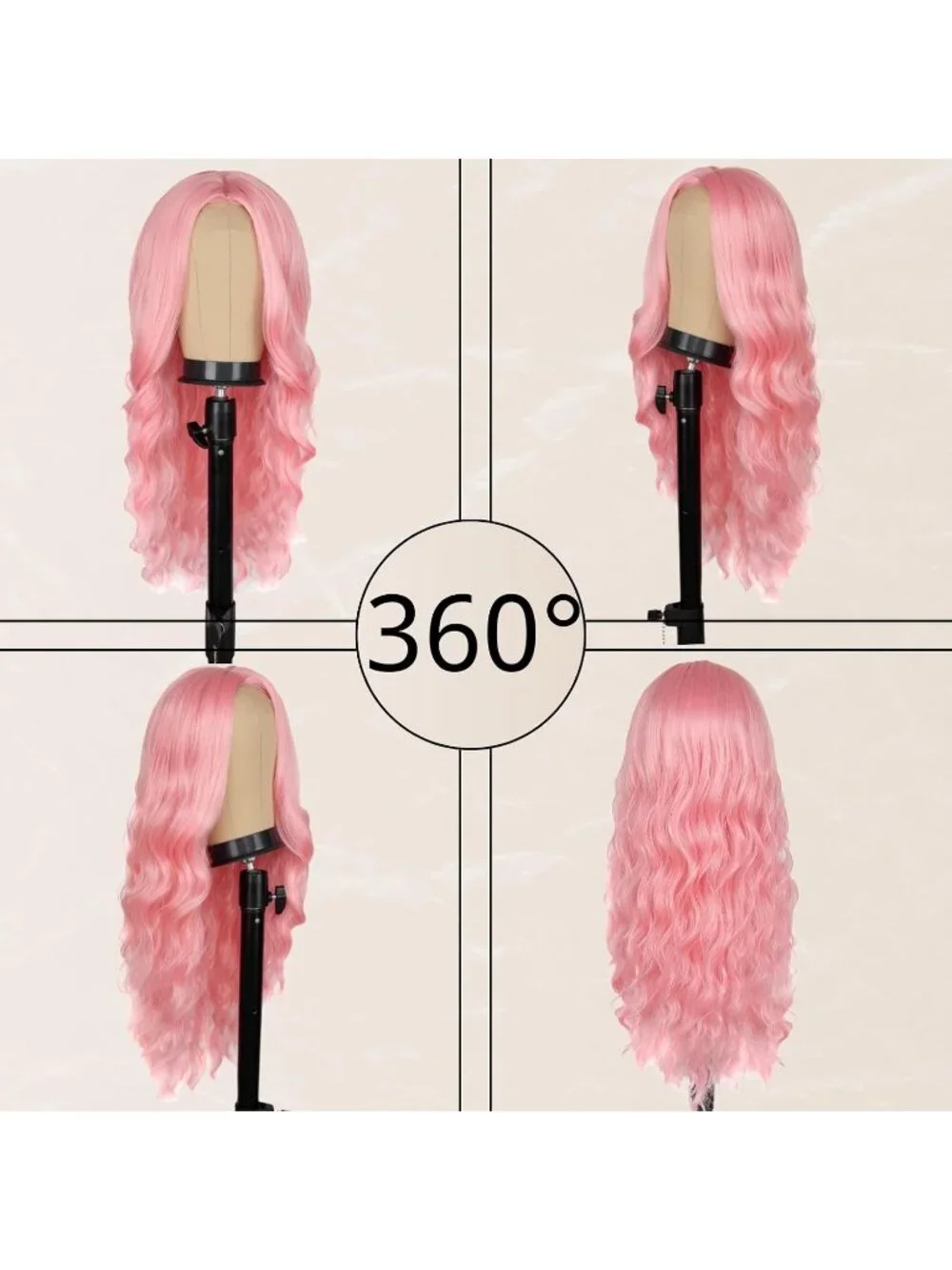 Women's Pink 26 Inch Charming Middle Part Heat Resistant Fiber Wigs